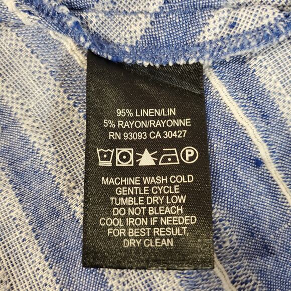 Nic + Zoe Freshwater Striped Linen Tunic Top Size L Blue Boho Raw Fringe Hem - Picture 9 of 11